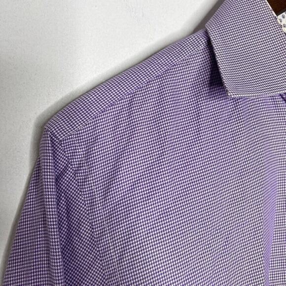 Ted Baker Endurance Men's 15 Purple Dress Shirt Geometric Contrast Cuffs Slim - Picture 2 of 9